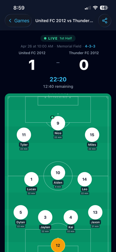 Parent live spectator view with score and events
